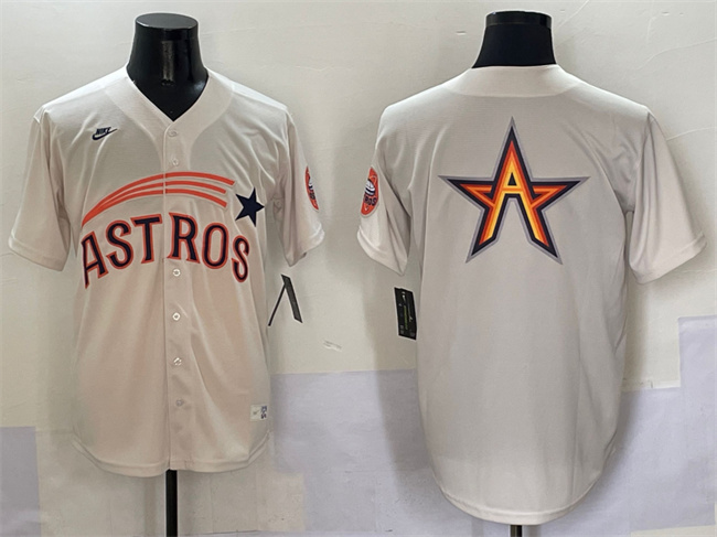 Men's Houston Astros Team Big Logo Cream Throwback Cooperstown Collection Limited Stitched Baseball Jersey 005 Men's Houston Astros Team Big Logo Cream Throwback Cooperstown Collection Limited Stitched Baseball Jersey 005