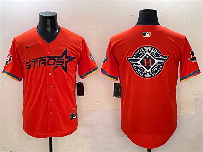 Men's Houston Astros Team Big Logo Orange 2025 City Connect With Texas Patch Limited Stitched Baseball Jersey 001 Men's Houston Astros Team Big Logo Orange 2025 City Connect With Texas Patch Limited Stitched Baseball Jersey 001