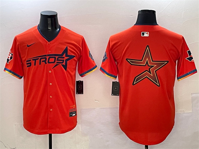 Men's Houston Astros Team Big Logo Orange 2025 City Connect With Texas Patch Limited Stitched Baseball Jersey 002 Men's Houston Astros Team Big Logo Orange 2025 City Connect With Texas Patch Limited Stitched Baseball Jersey 002