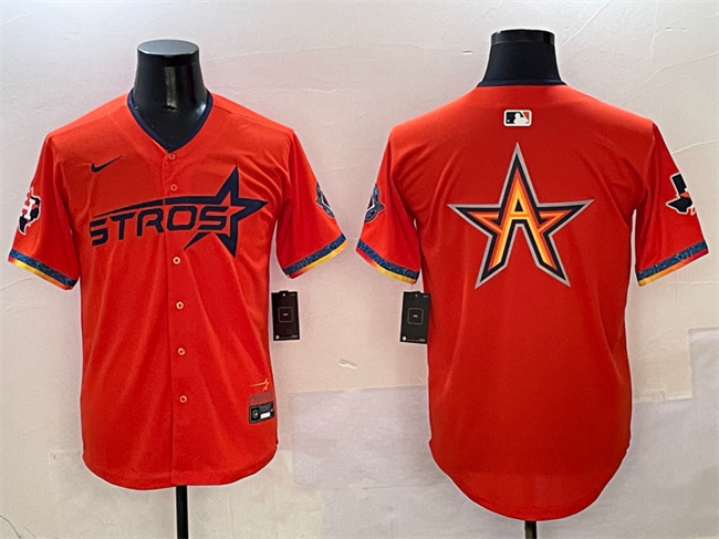 Men's Houston Astros Team Big Logo Orange 2025 City Connect With Texas Patch Limited Stitched Baseball Jersey 003 Men's Houston Astros Team Big Logo Orange 2025 City Connect With Texas Patch Limited Stitched Baseball Jersey 003