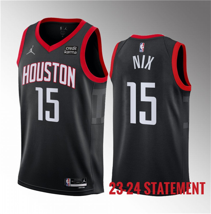 Men's Houston Rockets #15 Daishen Nix Black 2023 Statement Edition Stitched Basketball Jersey Men's Houston Rockets #15 Daishen Nix Black 2023 Statement Edition Stitched Basketball Jersey