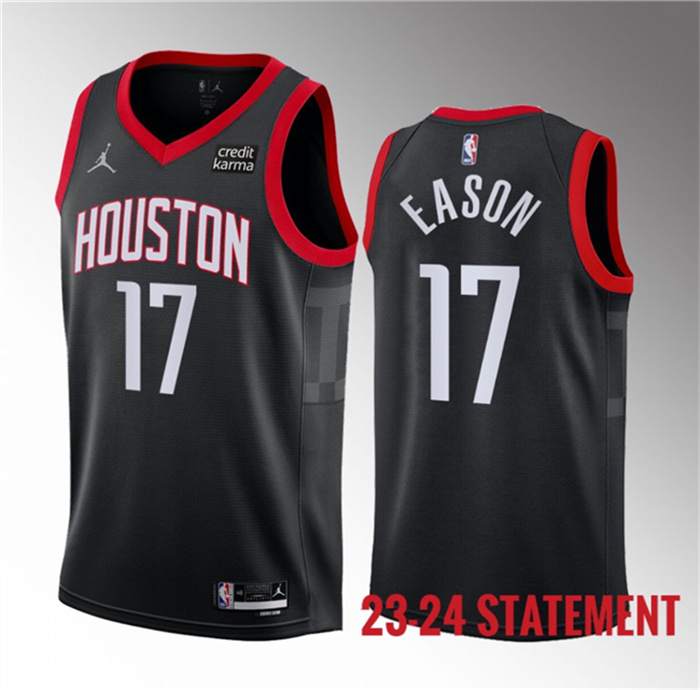 Men's Houston Rockets #17 Tari Eason Black 2023 Statement Edition Stitched Basketball Jersey Men's Houston Rockets #17 Tari Eason Black 2023 Statement Edition Stitched Basketball Jersey