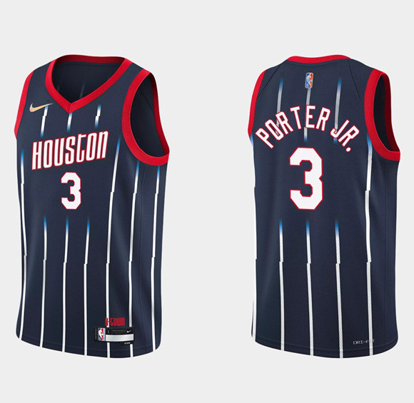 Men's Houston Rockets #3 Kevin Porter Jr. 2021 22 City Edition 75th Anniversary Navy Stitched Basketball Jersey Men's Houston Rockets #3 Kevin Porter Jr. 2021 22 City Edition 75th Anniversary Navy Stitched Basketball Jersey