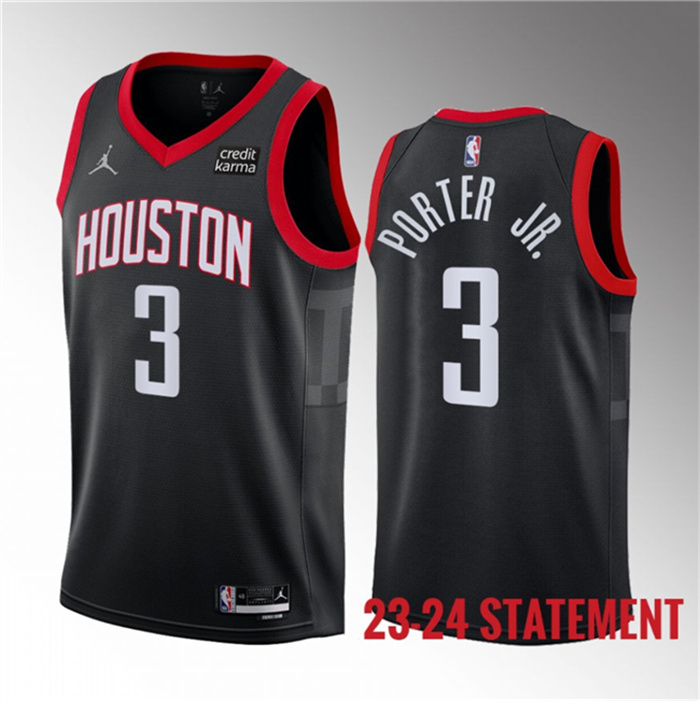 Men's Houston Rockets #3 Kevin Porter Jr. Black 2023 Statement Edition Stitched Basketball Jersey Men's Houston Rockets #3 Kevin Porter Jr. Black 2023 Statement Edition Stitched Basketball Jersey