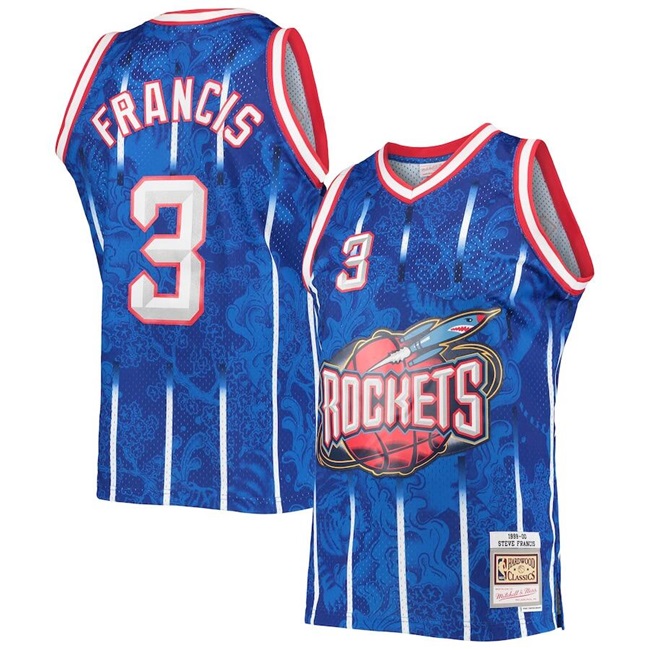 Men's Houston Rockets #3 Steve Francis Blue 1999-2000 Mitchell & Ness Hardwood Classics Swingman Stitched Basketball Jersey Men's Houston Rockets #3 Steve Francis Blue 1999-2000 Mitchell & Ness Hardwood Classics Swingman Stitched Basketball Jersey