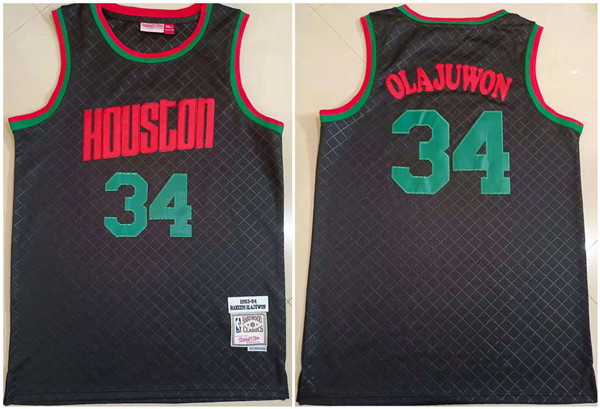 Men's Houston Rockets #34 Hakeem Olajuwon Black 1993-94 Throwback Stitched Jersey Men's Houston Rockets #34 Hakeem Olajuwon Black 1993-94 Throwback Stitched Jersey