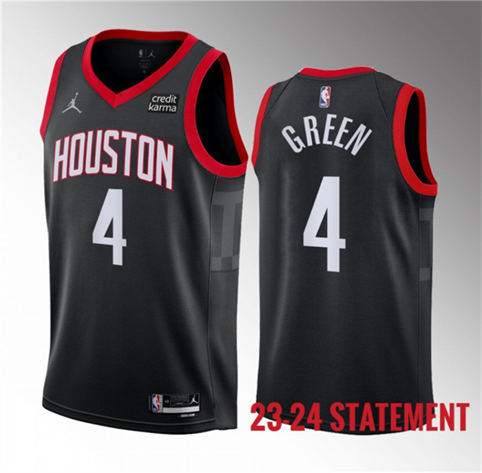 Men's Houston Rockets #4 Jalen Green Black 2023 Statement Edition Stitched Basketball Jersey Men's Houston Rockets #4 Jalen Green Black 2023 Statement Edition Stitched Basketball Jersey
