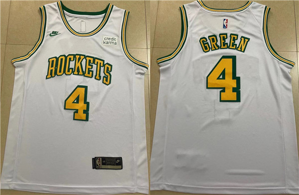 Men's Houston Rockets #4 Jalen Green White Stitched Basketball Jersey Men's Houston Rockets #4 Jalen Green White Stitched Basketball Jersey