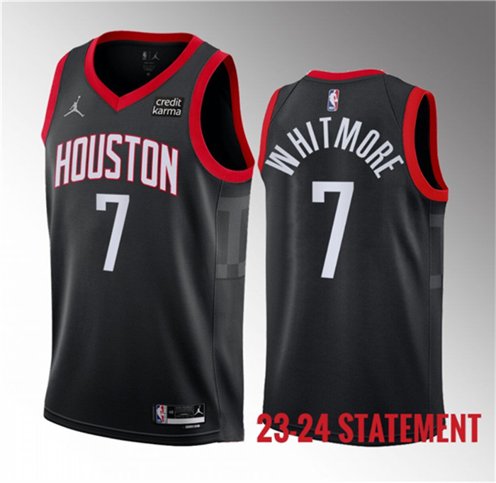 Men's Houston Rockets #7 Cam Whitmore Black 2023 Draft Statement Edition Stitched Basketball Jersey Men's Houston Rockets #7 Cam Whitmore Black 2023 Draft Statement Edition Stitched Basketball Jersey
