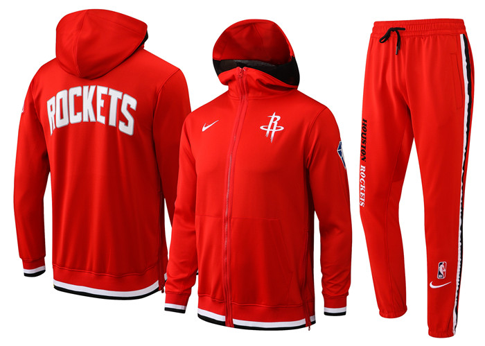 Men's Houston Rockets 75th Anniversary Red Performance Showtime Full-Zip Hoodie Jacket And Pants Suit Men's Houston Rockets 75th Anniversary Red Performance Showtime Full-Zip Hoodie Jacket And Pants Suit