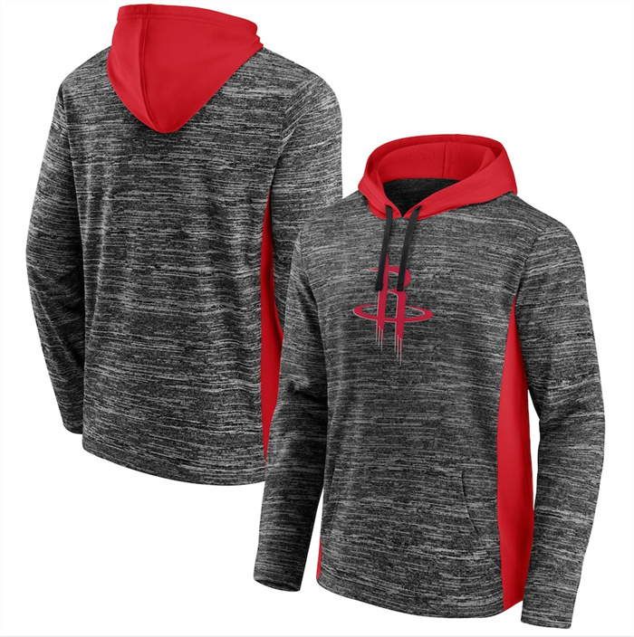 Men's Houston Rockets Heathered Charcoal Red Instant Replay Color Block Pullover Hoodie Men's Houston Rockets Heathered Charcoal Red Instant Replay Color Block Pullover Hoodie