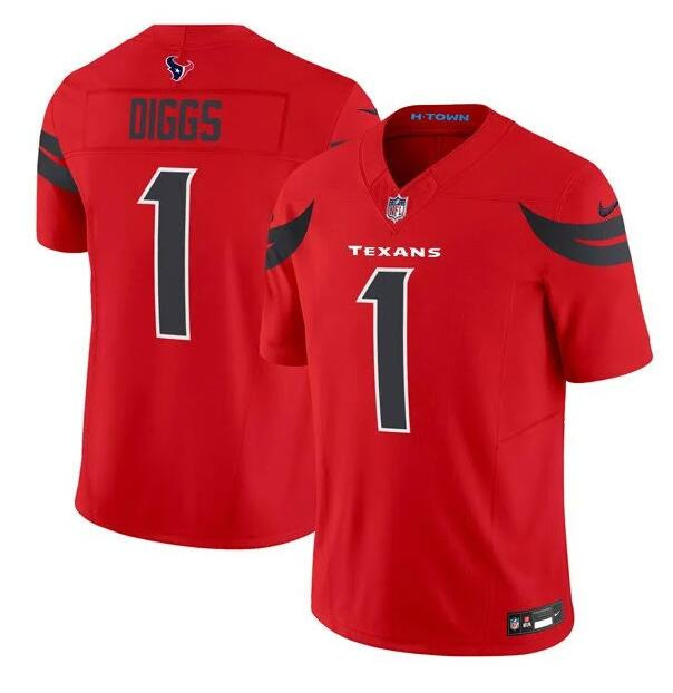 Men's Houston Texans #1 Stefon Diggs Red Red 2024 Alternate F.U.S.E Vapor Stitched Jersey