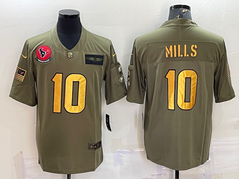 Men's Houston Texans #10 Davis Mills Olive Gold Salute To Service Limited Stitched Jersey