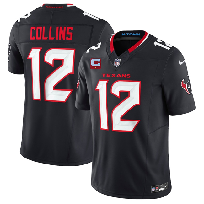 Men's Houston Texans #12 Nico Collins Navy 2025 F.U.S.E. With 1-Star C Patch Vapor Limited Stitched Football Jersey