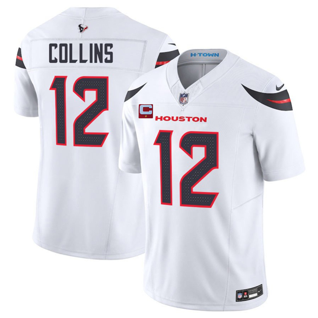 Men's Houston Texans #12 Nico Collins White 2025 F.U.S.E. With 1-Star C Patch Vapor Limited Stitched Football Jersey