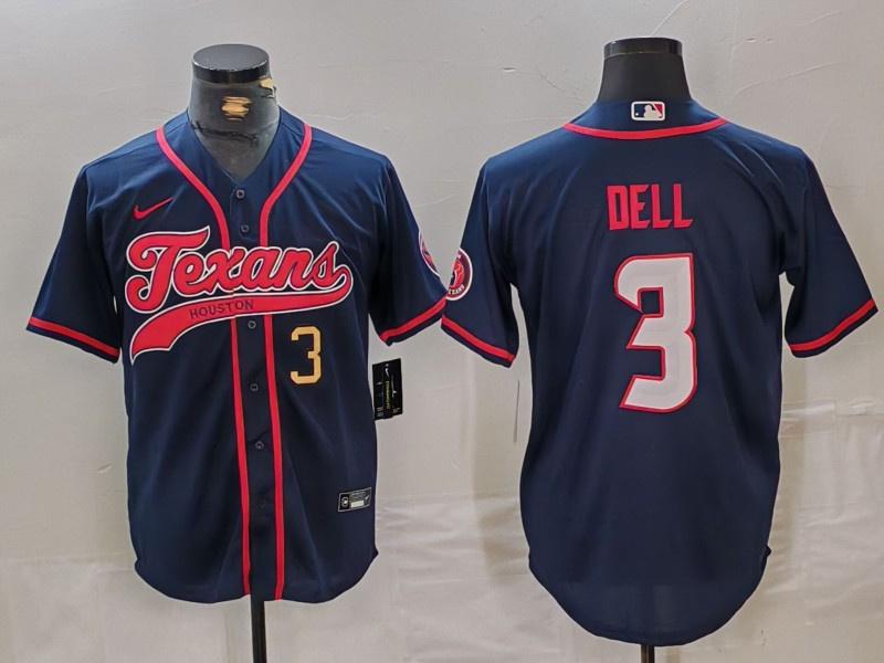 Men's Houston Texans #3 Tank Dell Navy With Patch Cool Base Stitched Baseball Jersey 2