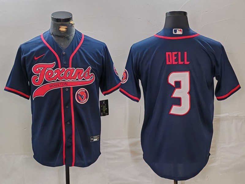 Men's Houston Texans #3 Tank Dell Navy With Patch Cool Base Stitched Baseball Jersey 4