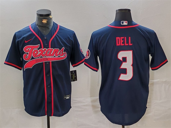 Men's Houston Texans #3 Tank Dell Navy With Patch Cool Base Stitched Baseball Jersey1 Men's Houston Texans #3 Tank Dell Navy With Patch Cool Base Stitched Baseball Jersey1