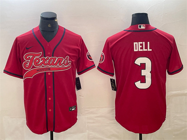 Men's Houston Texans #3 Tank Dell Red With Patch Cool Base Stitched Baseball Jersey Men's Houston Texans #3 Tank Dell Red With Patch Cool Base Stitched Baseball Jersey