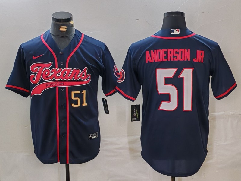 Men's Houston Texans #51 Will Anderson Jr. Navy With Patch Cool Base Stitched Baseball Jersey 1 Men's Houston Texans #51 Will Anderson Jr. Navy With Patch Cool Base Stitched Baseball Jersey 1