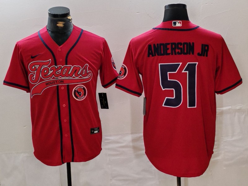 Men's Houston Texans #51 Will Anderson Jr. Red With Patch Cool Base Stitched Baseball Jersey 1 Men's Houston Texans #51 Will Anderson Jr. Red With Patch Cool Base Stitched Baseball Jersey 1