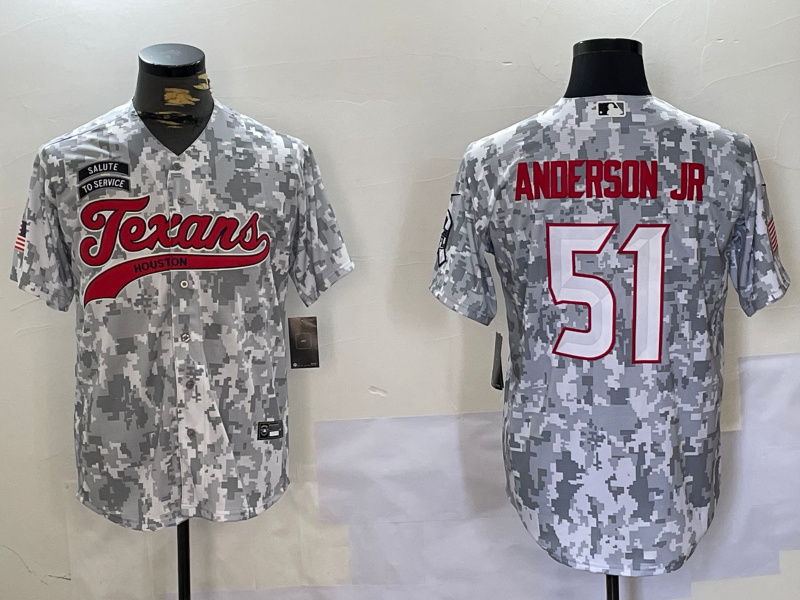 Men's Houston Texans #51 Will Anderson Jr Camo With Patch Cool Base Stitched Baseball Jersey Men's Houston Texans #51 Will Anderson Jr Camo With Patch Cool Base Stitched Baseball Jersey