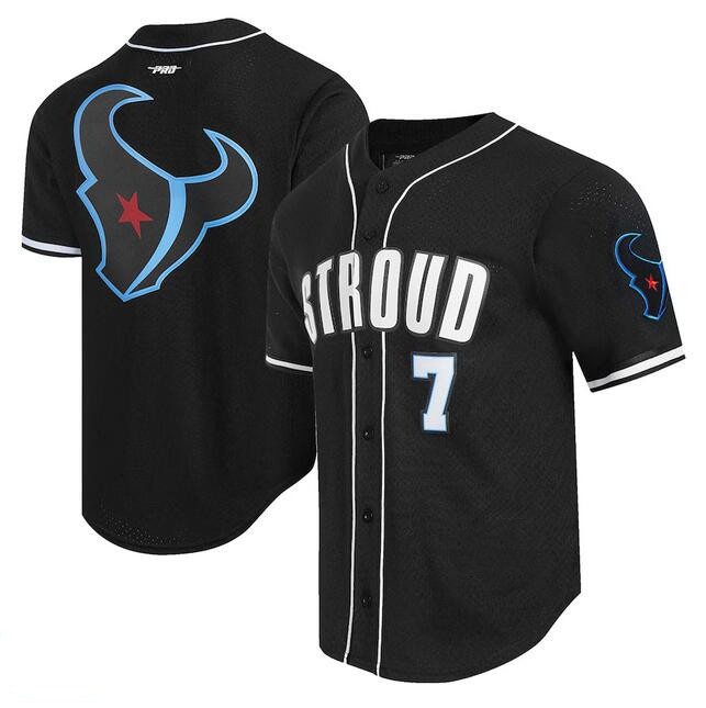 Men's Houston Texans #7 C.J. Stroud Black Alternate Logo Mesh Button-Up Stitched Baseball Jersey Men's Houston Texans #7 C.J. Stroud Black Alternate Logo Mesh Button-Up Stitched Baseball Jersey
