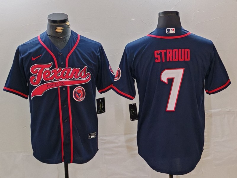 Men's Houston Texans #7 C.J. Stroud Navy With Patch Cool Base Stitched Baseball Jersey 1 Men's Houston Texans #7 C.J. Stroud Navy With Patch Cool Base Stitched Baseball Jersey 1