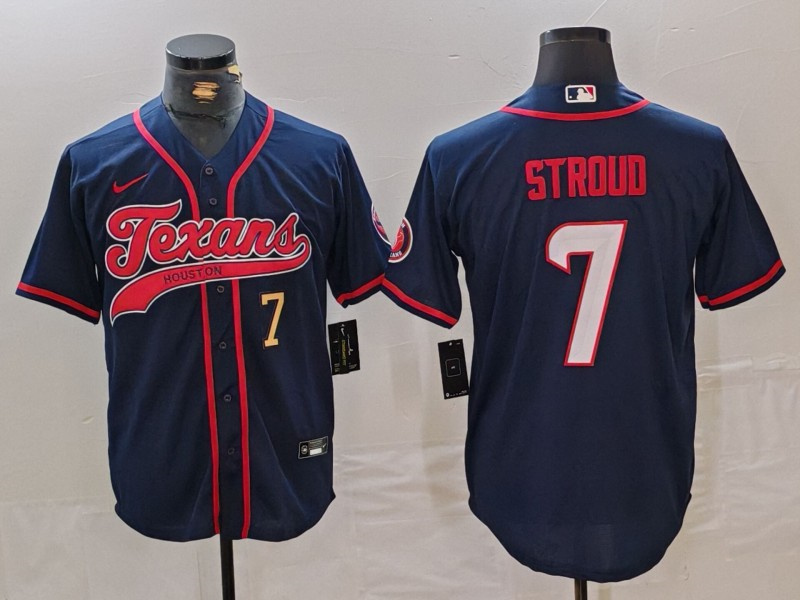 Men's Houston Texans #7 C.J. Stroud Navy With Patch Cool Base Stitched Baseball Jersey 2