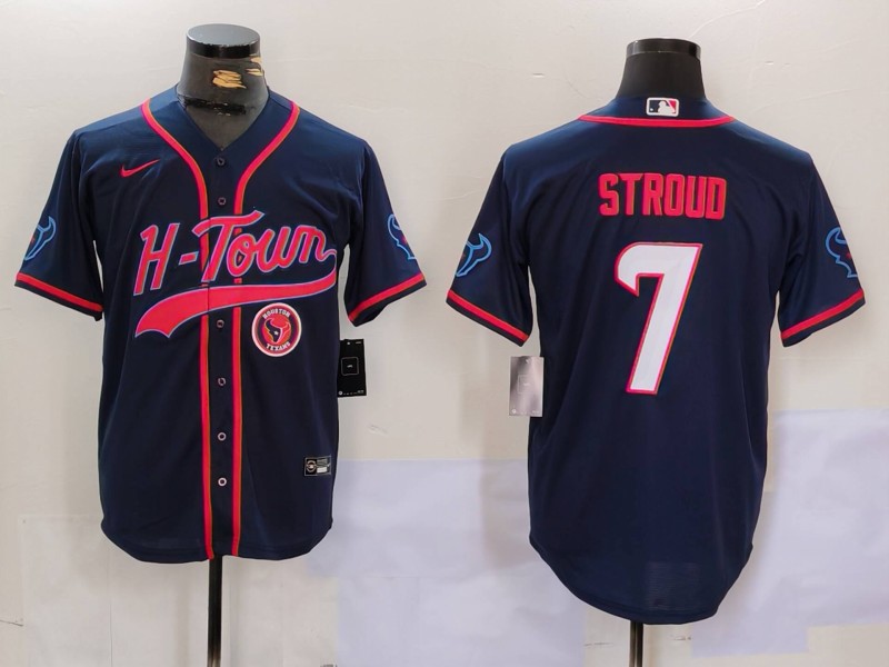 Men's Houston Texans #7 C.J. Stroud Navy With Patch Cool Base Stitched Baseball Jersey 21