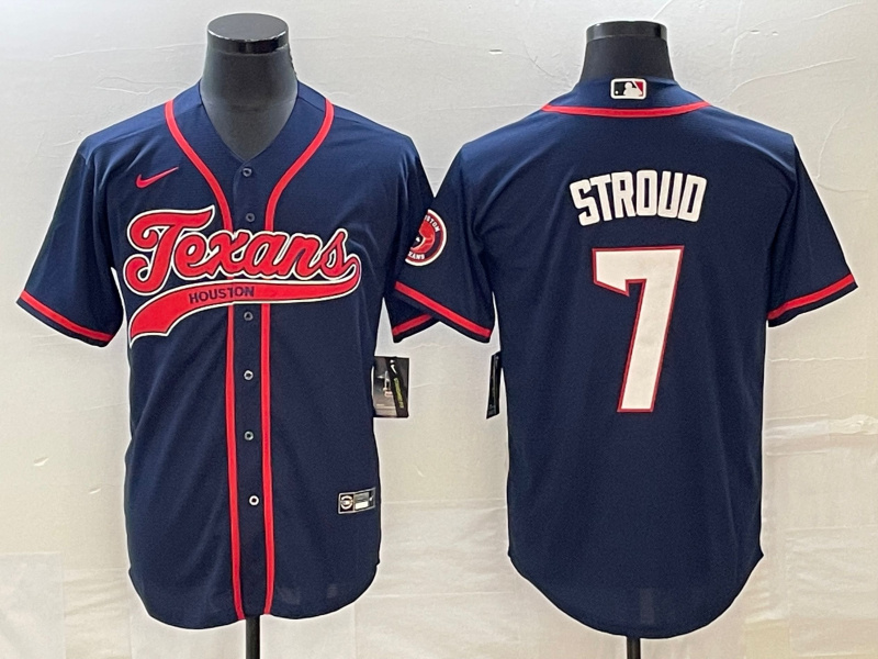 Men's Houston Texans #7 C.J. Stroud Navy With Patch Cool Base Stitched Baseball Jersey Men's Houston Texans #7 C.J. Stroud Navy With Patch Cool Base Stitched Baseball Jersey