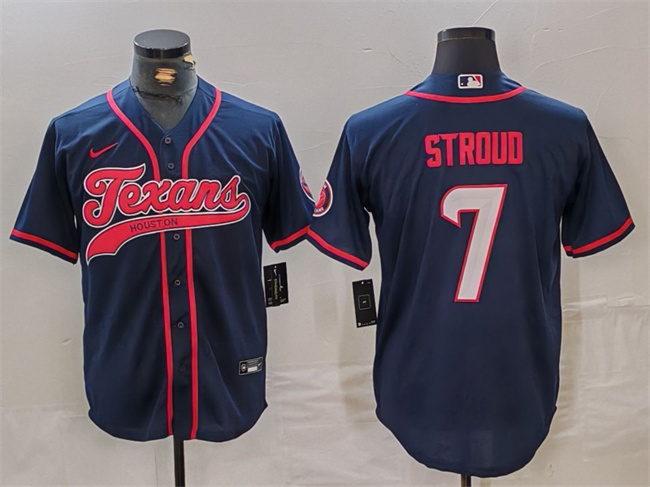 Men's Houston Texans #7 C.J. Stroud Navy With Patch Cool Base Stitched Baseball Jersey1 Men's Houston Texans #7 C.J. Stroud Navy With Patch Cool Base Stitched Baseball Jersey1