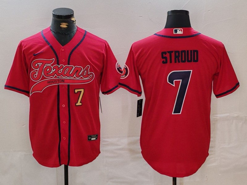 Men's Houston Texans #7 C.J. Stroud Red With Patch Cool Base Stitched Baseball Jersey 1 Men's Houston Texans #7 C.J. Stroud Red With Patch Cool Base Stitched Baseball Jersey 1