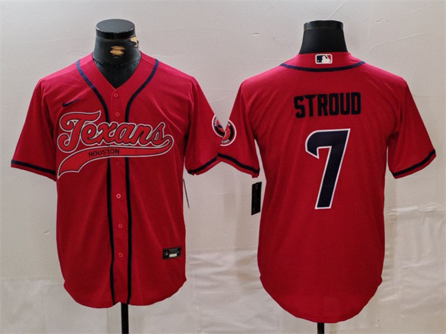 Men's Houston Texans #7 C.J. Stroud Red With Patch Cool Base Stitched Baseball Jersey Men's Houston Texans #7 C.J. Stroud Red With Patch Cool Base Stitched Baseball Jersey