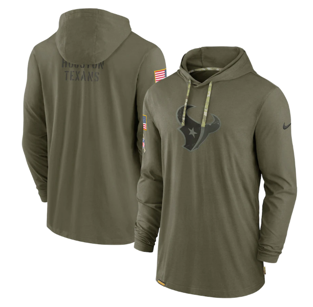 Men's Houston Texans 2022 Olive Salute To Service Tonal Pullover Hoodie