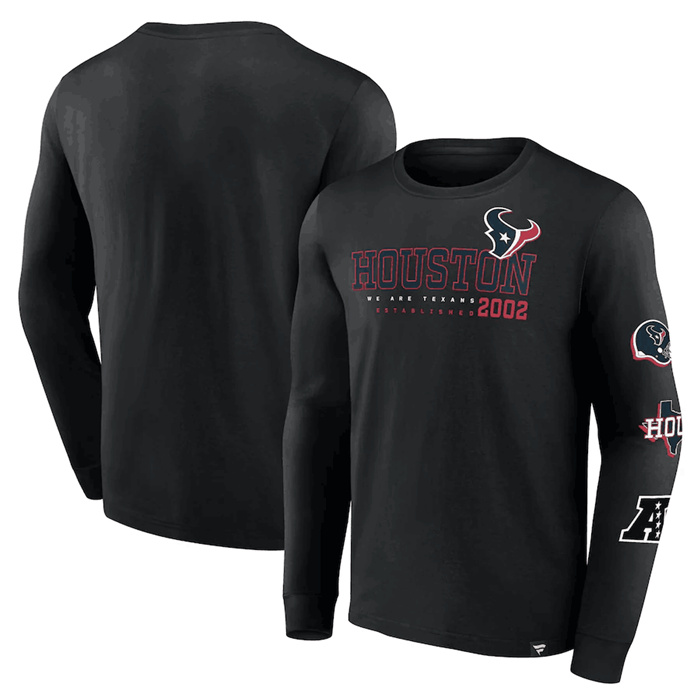 Men's Houston Texans Black High Whip Pitcher Long Sleeve T-Shirt Men's Houston Texans Black High Whip Pitcher Long Sleeve T-Shirt