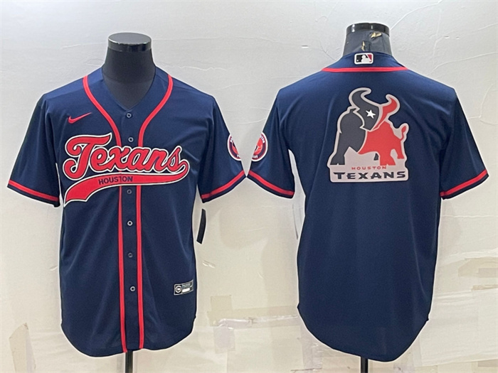 Men's Houston Texans Navy Team Big Logo With Patch Cool Base Stitched Baseball Jersey Men's Houston Texans Navy Team Big Logo With Patch Cool Base Stitched Baseball Jersey