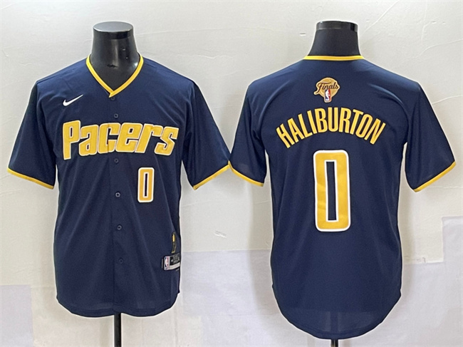 Men's Indiana Pacers #0 Tyrese Haliburton Navy 2025 Finals Vapor Stitched Baseball Jersey Men's Indiana Pacers #0 Tyrese Haliburton Navy 2025 Finals Vapor Stitched Baseball Jersey