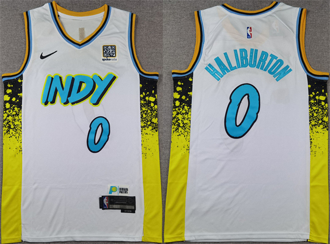 Men's Indiana Pacers #0 Tyrese Haliburton White 2024-25 City Edition Stitched Basketball Jersey Men's Indiana Pacers #0 Tyrese Haliburton White 2024-25 City Edition Stitched Basketball Jersey