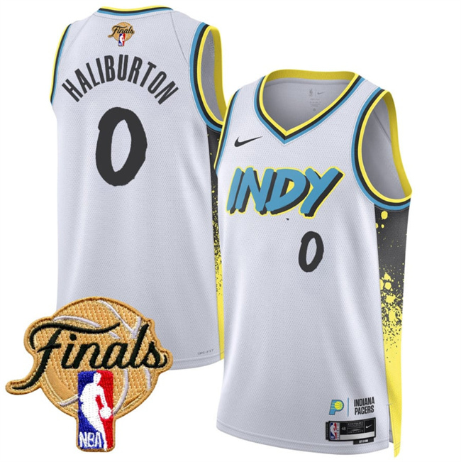 Men's Indiana Pacers #0 Tyrese Haliburton White 2025 Finals City Edition Stitched Basketball Jersey Men's Indiana Pacers #0 Tyrese Haliburton White 2025 Finals City Edition Stitched Basketball Jersey