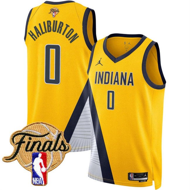Men's Indiana Pacers #0 Tyrese Haliburton Yellow 2025 Finals Statement Edition Stitched Basketball Jersey Men's Indiana Pacers #0 Tyrese Haliburton Yellow 2025 Finals Statement Edition Stitched Basketball Jersey