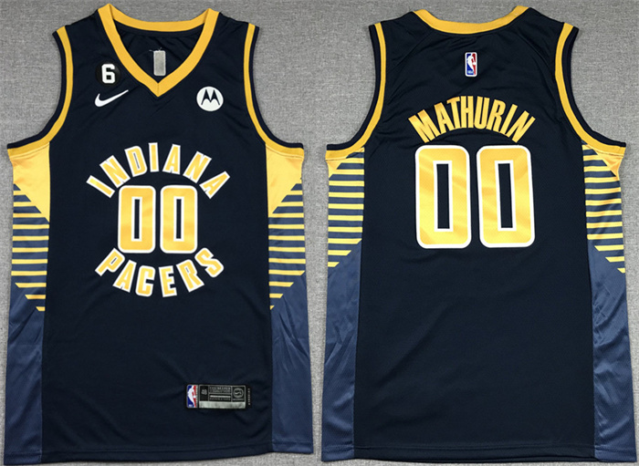 Men's Indiana Pacers #00 Bennedict Mathurin Black With NO.6 Patch Stitched Basketball Jersey Men's Indiana Pacers #00 Bennedict Mathurin Black With NO.6 Patch Stitched Basketball Jersey