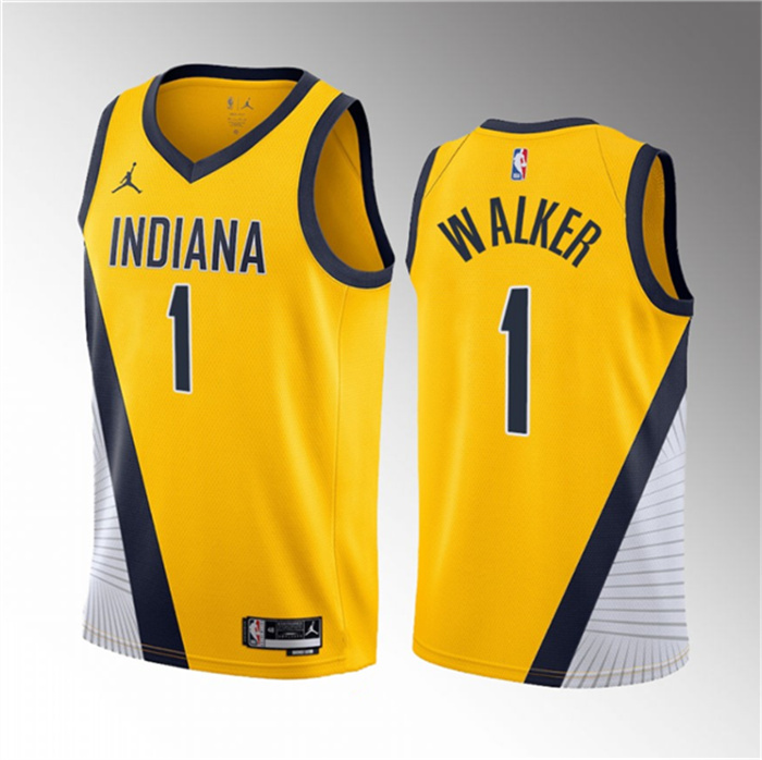 Men's Indiana Pacers #1 Jarace Walker Yellow 2023 Draft Statement Edition Stitched Basketball Jersey Men's Indiana Pacers #1 Jarace Walker Yellow 2023 Draft Statement Edition Stitched Basketball Jersey