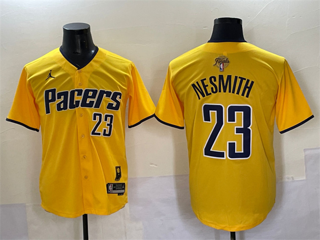 Men's Indiana Pacers #23 Aaron Nesmith Yellow 2025 Finals Vapor Stitched Baseball Jersey Men's Indiana Pacers #23 Aaron Nesmith Yellow 2025 Finals Vapor Stitched Baseball Jersey