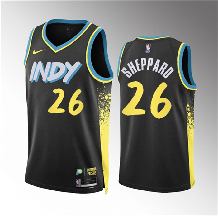 Men's Indiana Pacers #26 Ben Sheppard Black 2023 24 City Edition Stitched Basketball Jersey Men's Indiana Pacers #26 Ben Sheppard Black 2023 24 City Edition Stitched Basketball Jersey