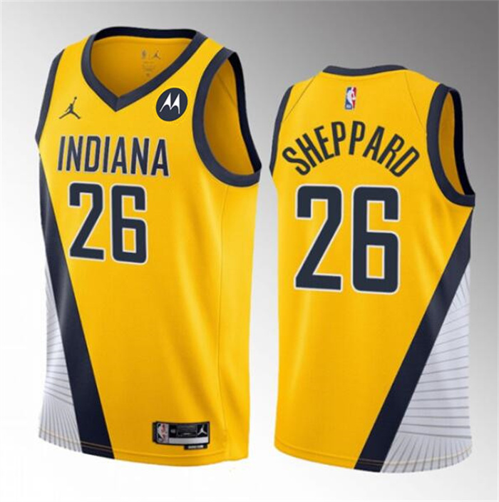 Men's Indiana Pacers #26 Ben Sheppard Yellow 2023 Draft Statement Edition Stitched Basketball Jersey Men's Indiana Pacers #26 Ben Sheppard Yellow 2023 Draft Statement Edition Stitched Basketball Jersey