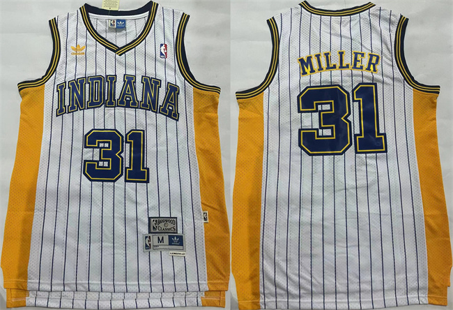 Men's Indiana Pacers #31 Reggie Miller White Throwback Stitched Jersey Men's Indiana Pacers #31 Reggie Miller White Throwback Stitched Jersey