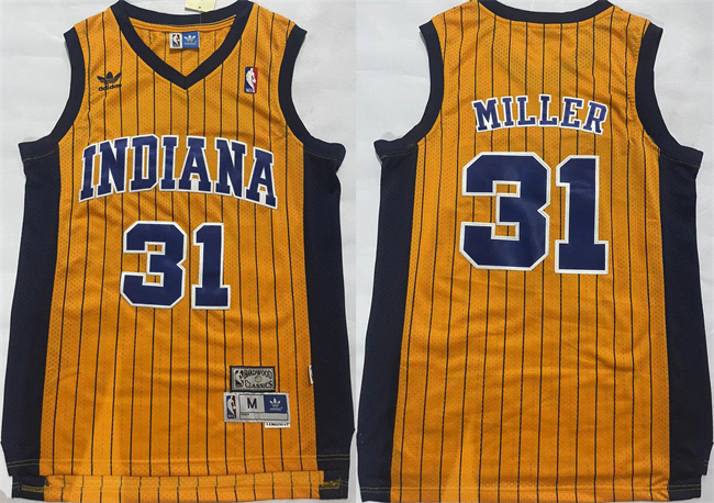 Men's Indiana Pacers #31 Reggie Miller Yellow Throwback Stitched Jersey Men's Indiana Pacers #31 Reggie Miller Yellow Throwback Stitched Jersey