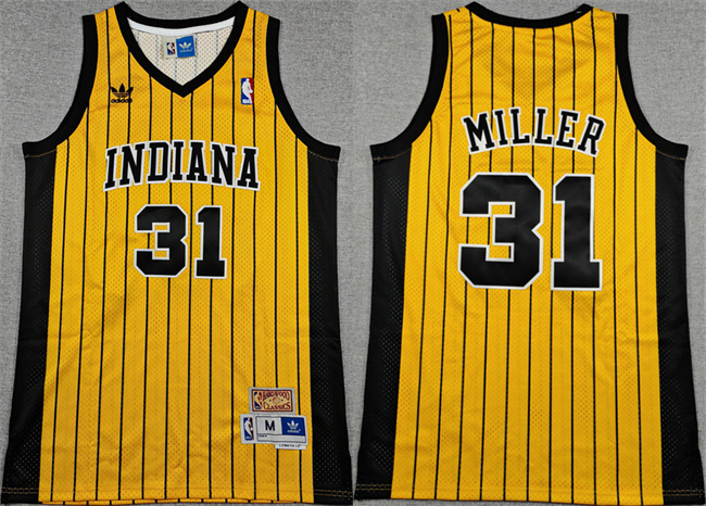 Men's Indiana Pacers #31 Reggie Miller Yellow Throwback Stitched Jersey Men's Indiana Pacers #31 Reggie Miller Yellow Throwback Stitched Jersey