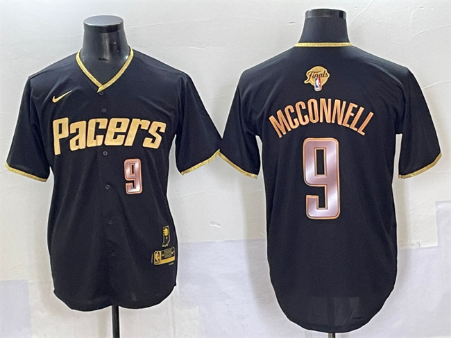 Men's Indiana Pacers #9 T.J. McConnell Black Gold 2025 Finals Vapor Stitched Baseball Jersey Men's Indiana Pacers #9 T.J. McConnell Black Gold 2025 Finals Vapor Stitched Baseball Jersey